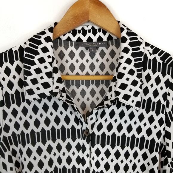 A Pea In The Pod Maternity Button Front 3/4 Sleeve Stretch Knit Dress Large - Picture 4 of 7